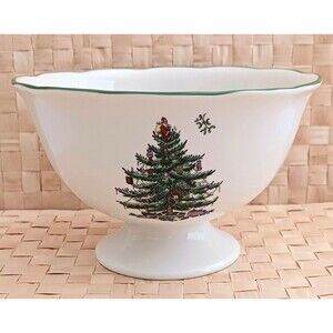 Spode Christmas Tree  Footed Bowl Fluted Edge 7.25X 4.50 New No Box